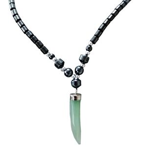 Nephrite Jade Pendant on Hematite Bead Necklace | 18"